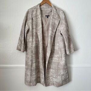 Eileen Fisher Taupe Illusion Jacquard Long Open Front Coat Size Large